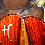 Cocobolo headstock with off center 'H' and snakewood bindings